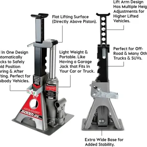 3 Ton, Bottle Jack and Jack Stands in One, 6000 Pound Capacity, All-in-One Car Lift, Heavy Duty Vehicle Unijack, Wide Base